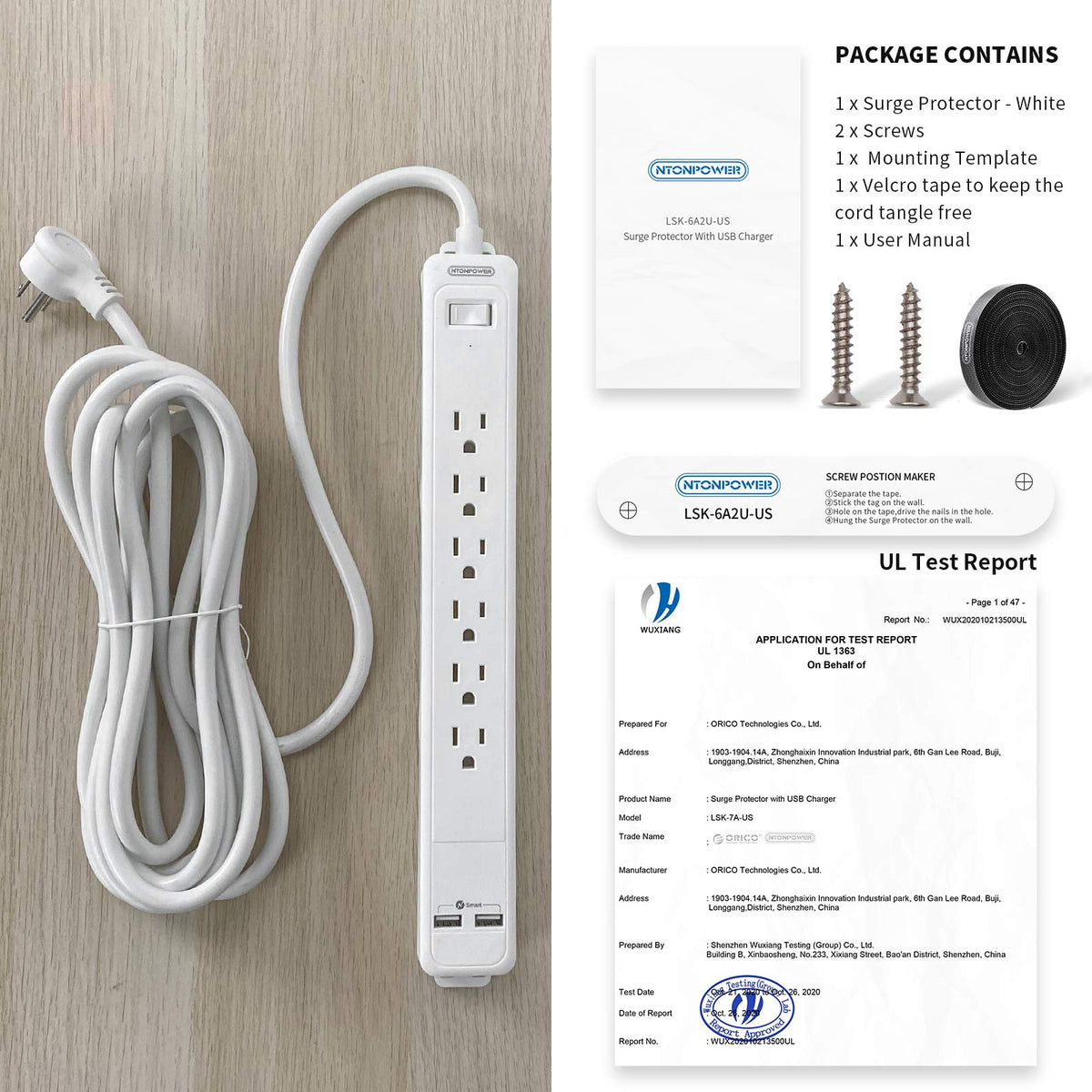 NTONPOWER desk organization with long cord for a neat workstation
