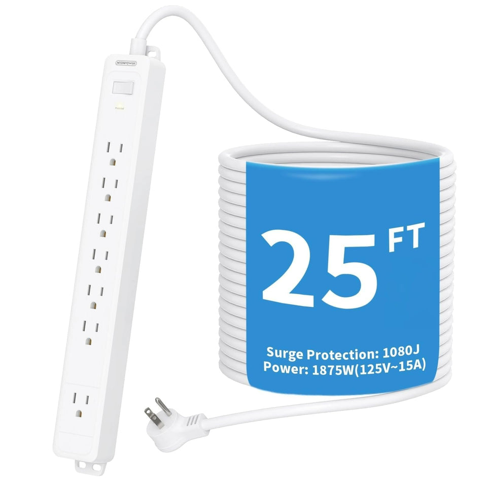 NTONPOWER extension cord 25ft with ultra-flat plug for tight spaces and clean looks
