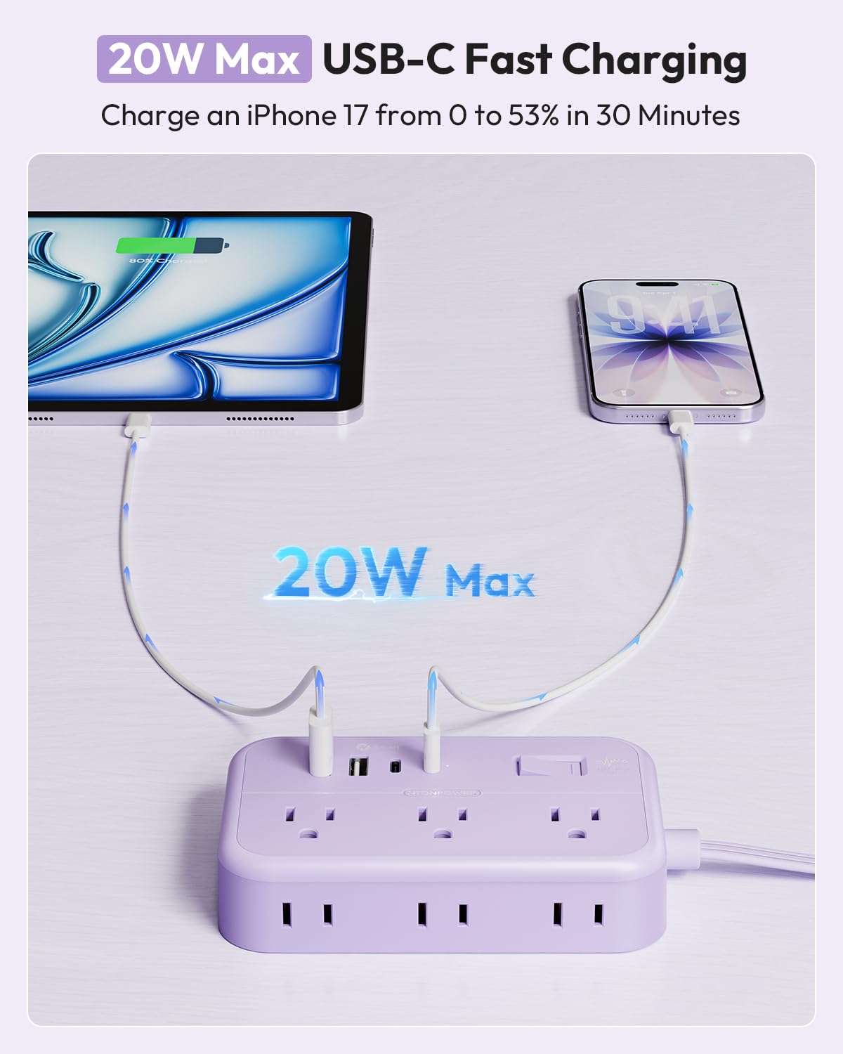 NTONPOWER five-foot cord shown next to ruler indicating ideal reach and flexibility