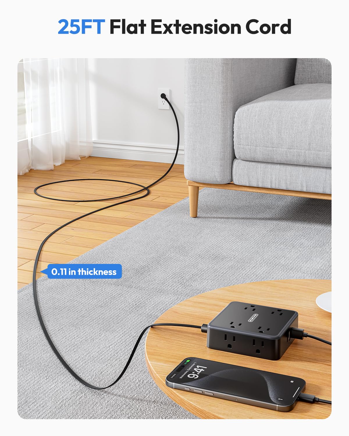 NTONPOWER flat cord profile thin cable hidden under carpet for tidy routing