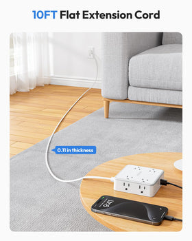 NTONPOWER flat cord threaded under door preventing trip hazards and visible wires