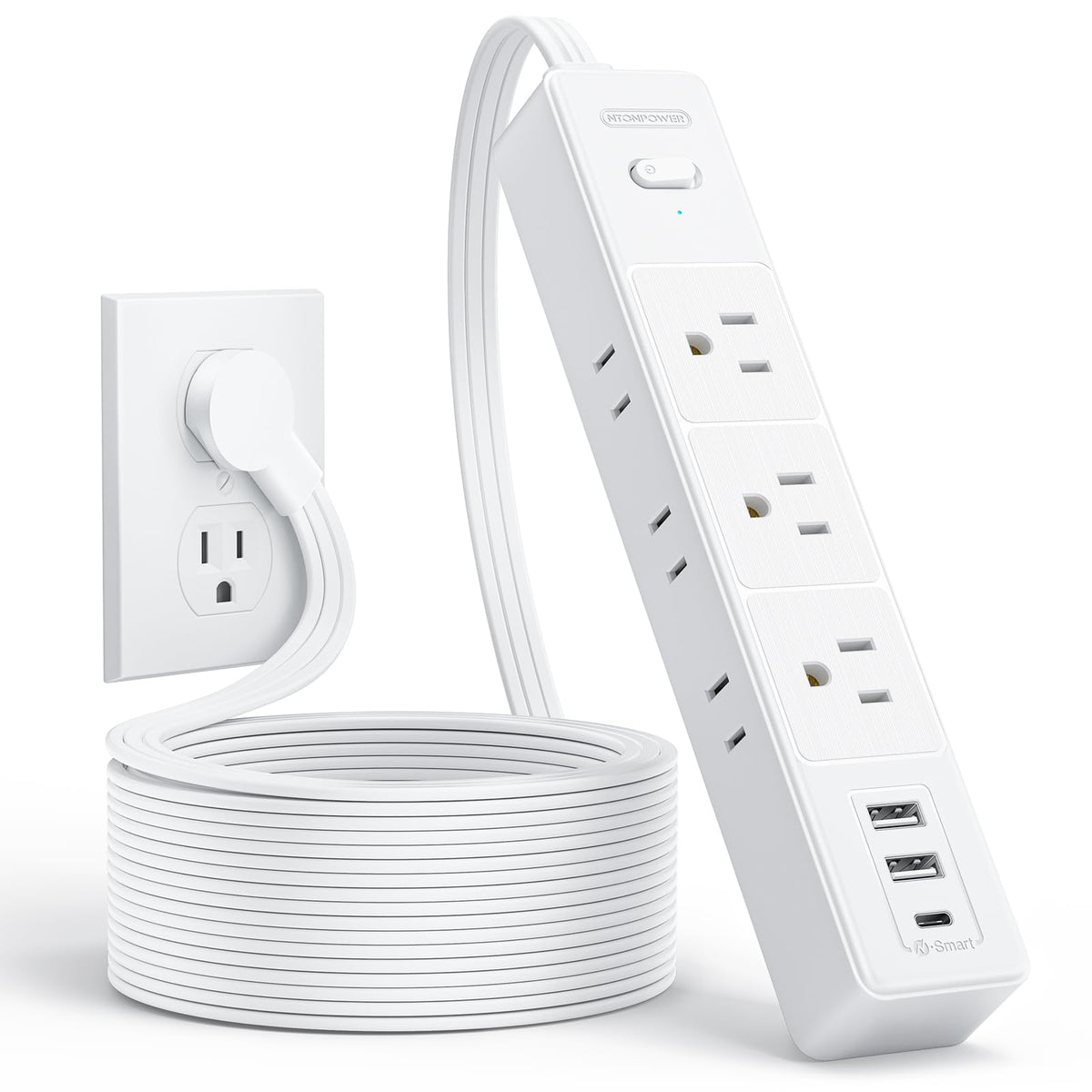 NTONPOWER flat extension cord 10ft showing slim under-desk profile