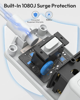 NTONPOWER flat extension cord shows a 10 ft cable for flexible room-to-room placement.