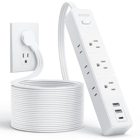 NTONPOWER flat extension cord stretches to reach distant outlets for a tidy workspace.
