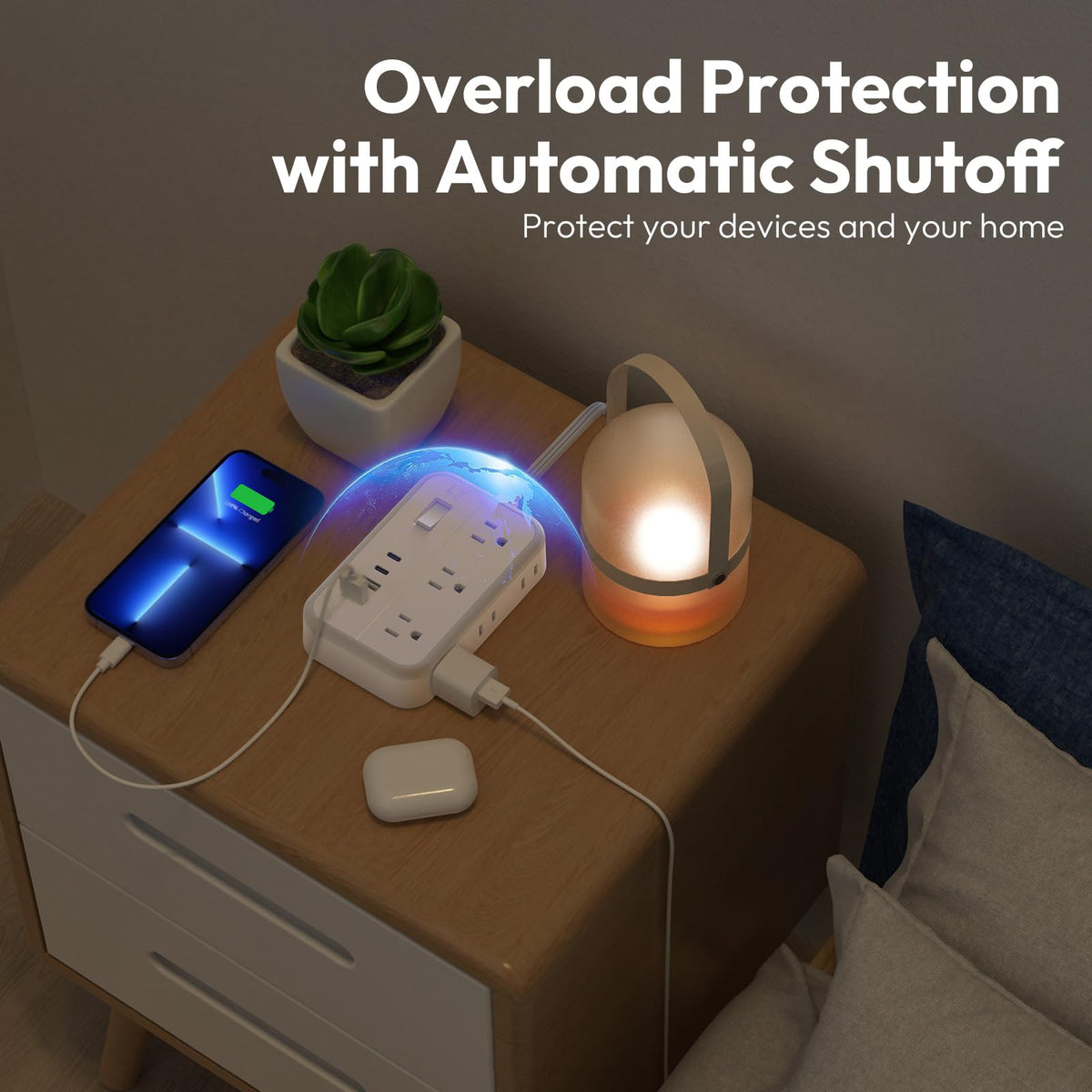 NTONPOWER flat extension cord lies flat under rugs for tidy setup.