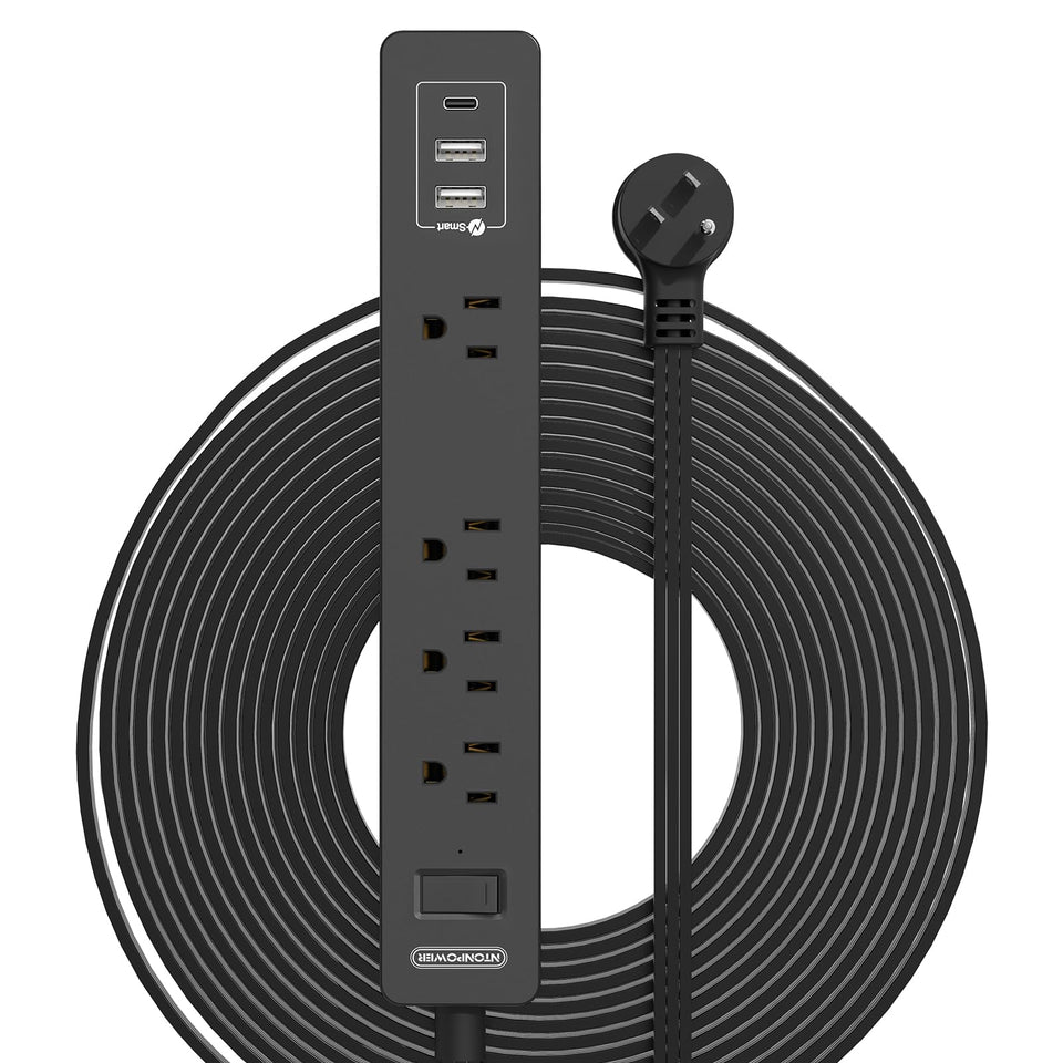 NTONPOWER front view showing four outlets and three USB ports for flexible charging