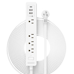 NTONPOWER front view of power strip showing outlets and USB ports for compact charging