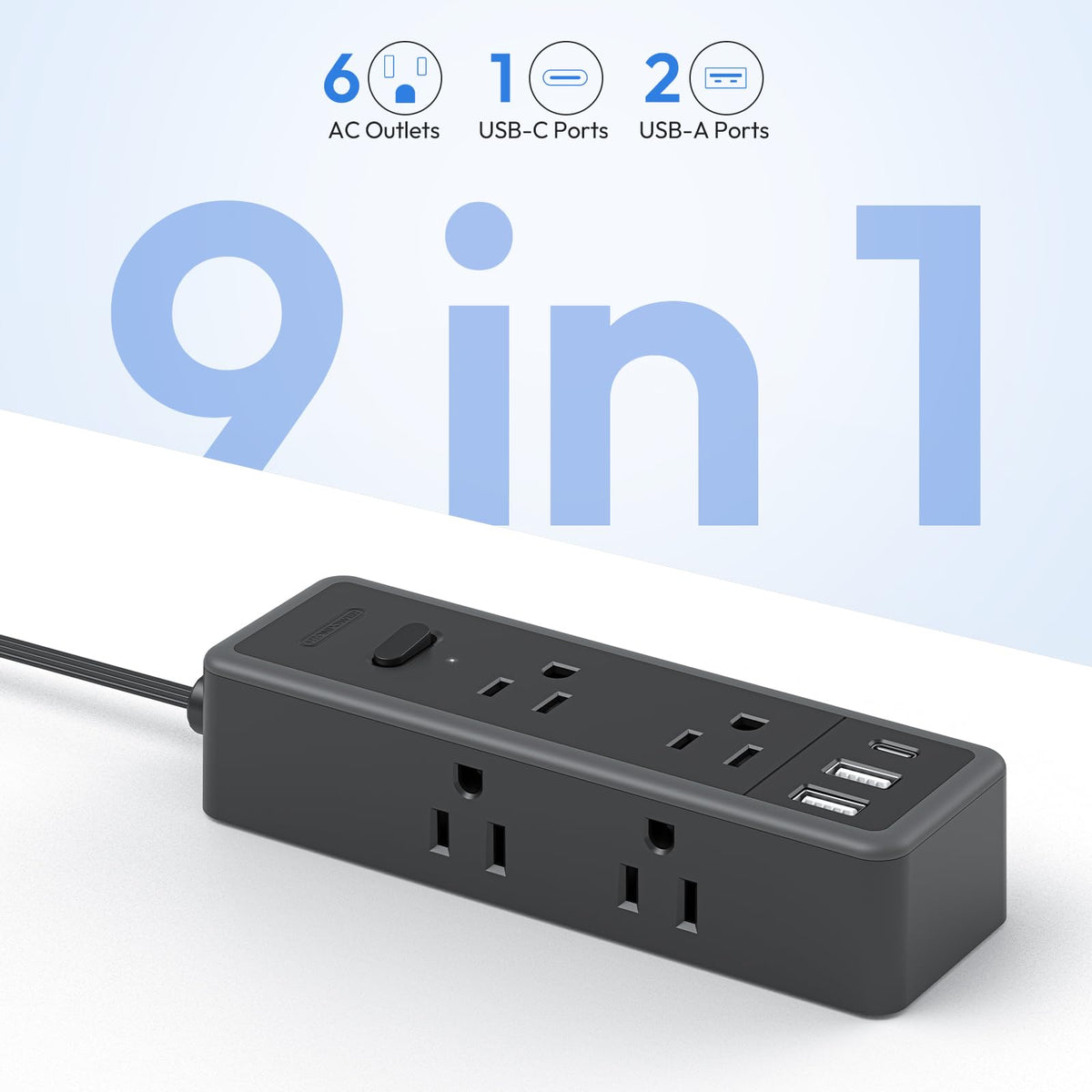 NTONPOWER extension with flat plug fits behind sofas for a flush wall look.