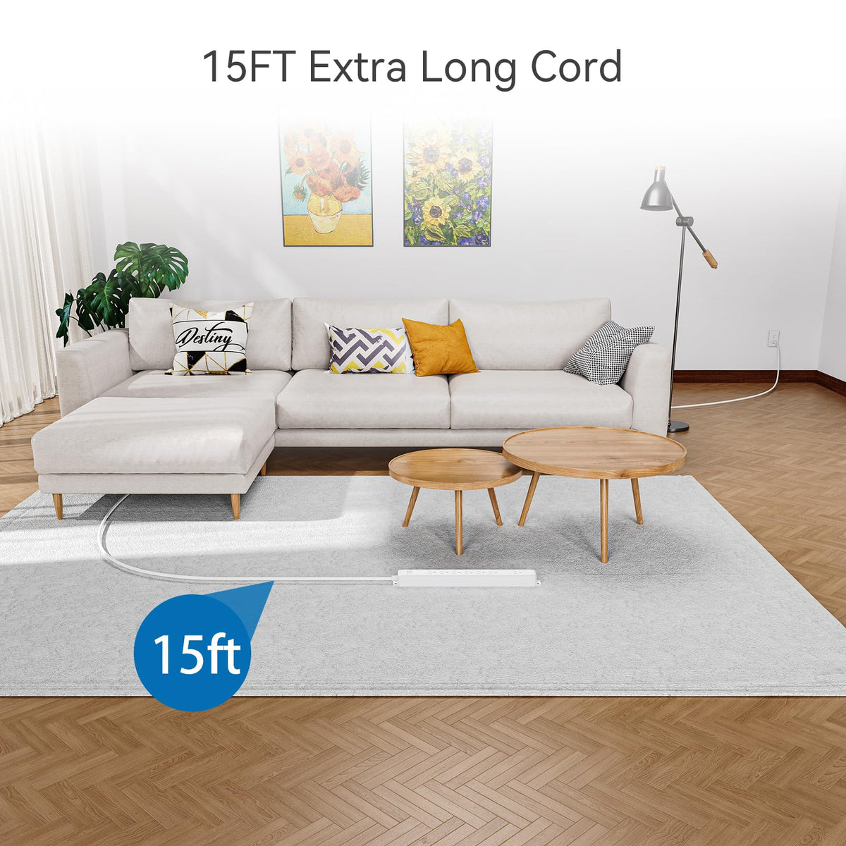 NTONPOWER flat-plug seven-outlet layout powering multiple devices