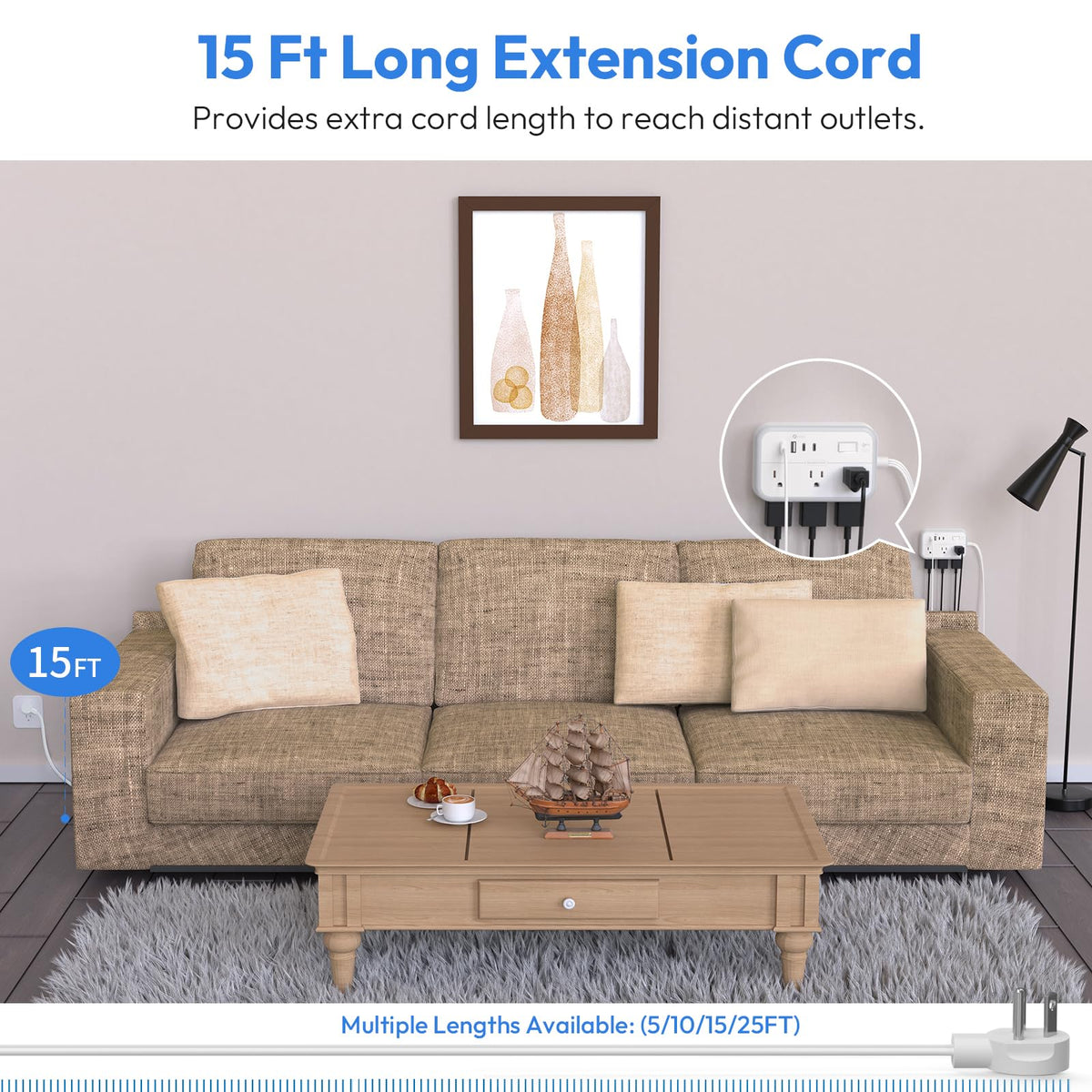 NTONPOWER flat 45° angled plug close-up fits behind furniture and saves space
