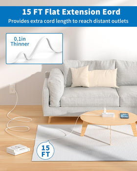 NTONPOWER close-up of ultra-slim 0.35 inch flat plug that saves space behind furniture