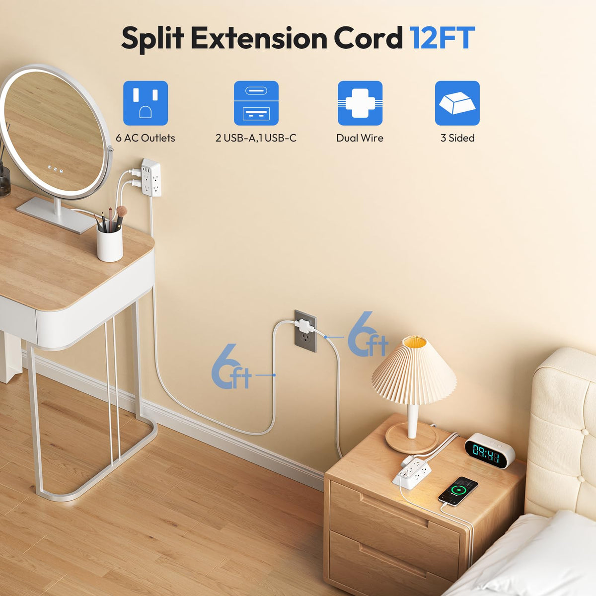 NTONPOWER flat plug closeup slim profile fits behind furniture saving space