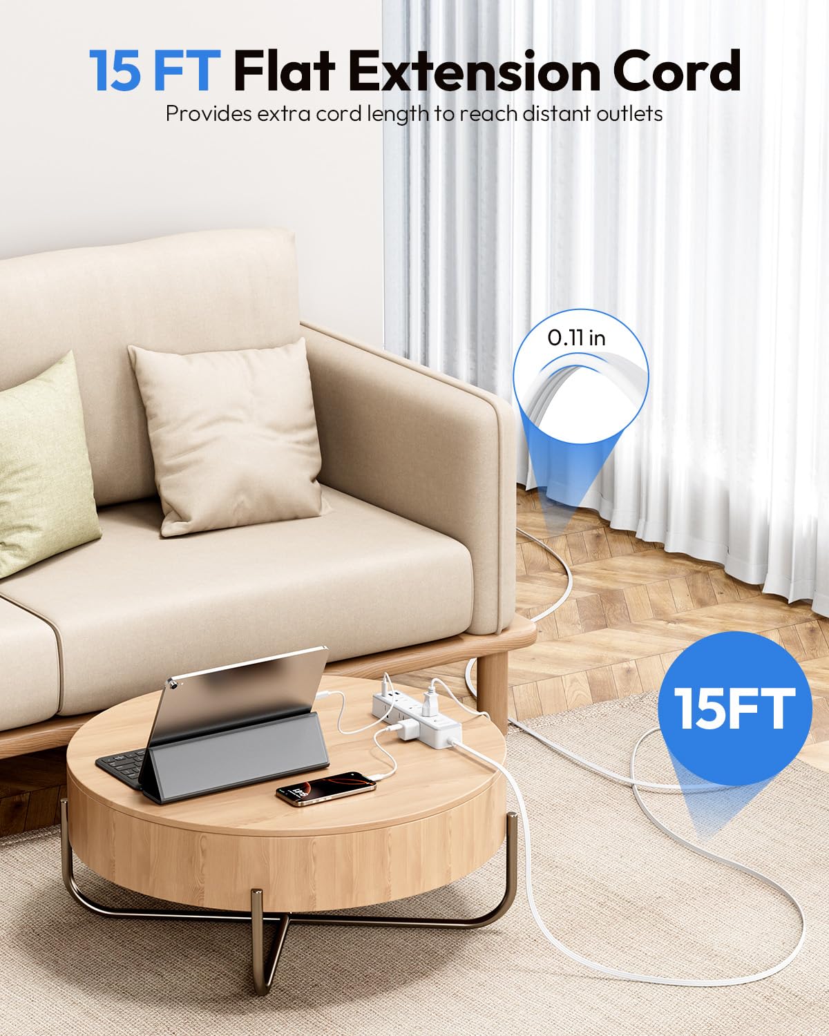 NTONPOWER flat plug closeup that sits flush to wall to save space