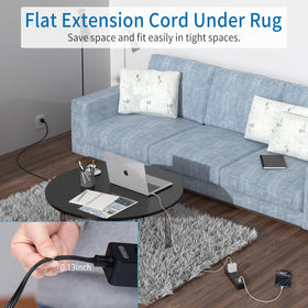 NTONPOWER close-up of flat plug that lets furniture sit flush against walls