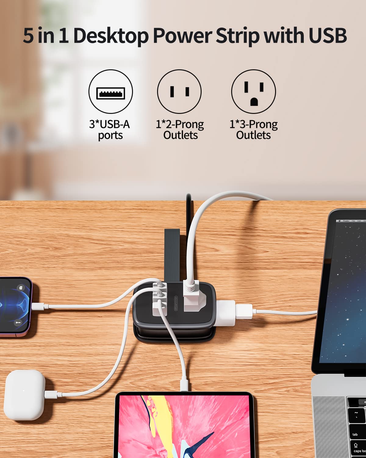 NTONPOWER wrapped flat plug cord demonstrating neat storage and space-saving