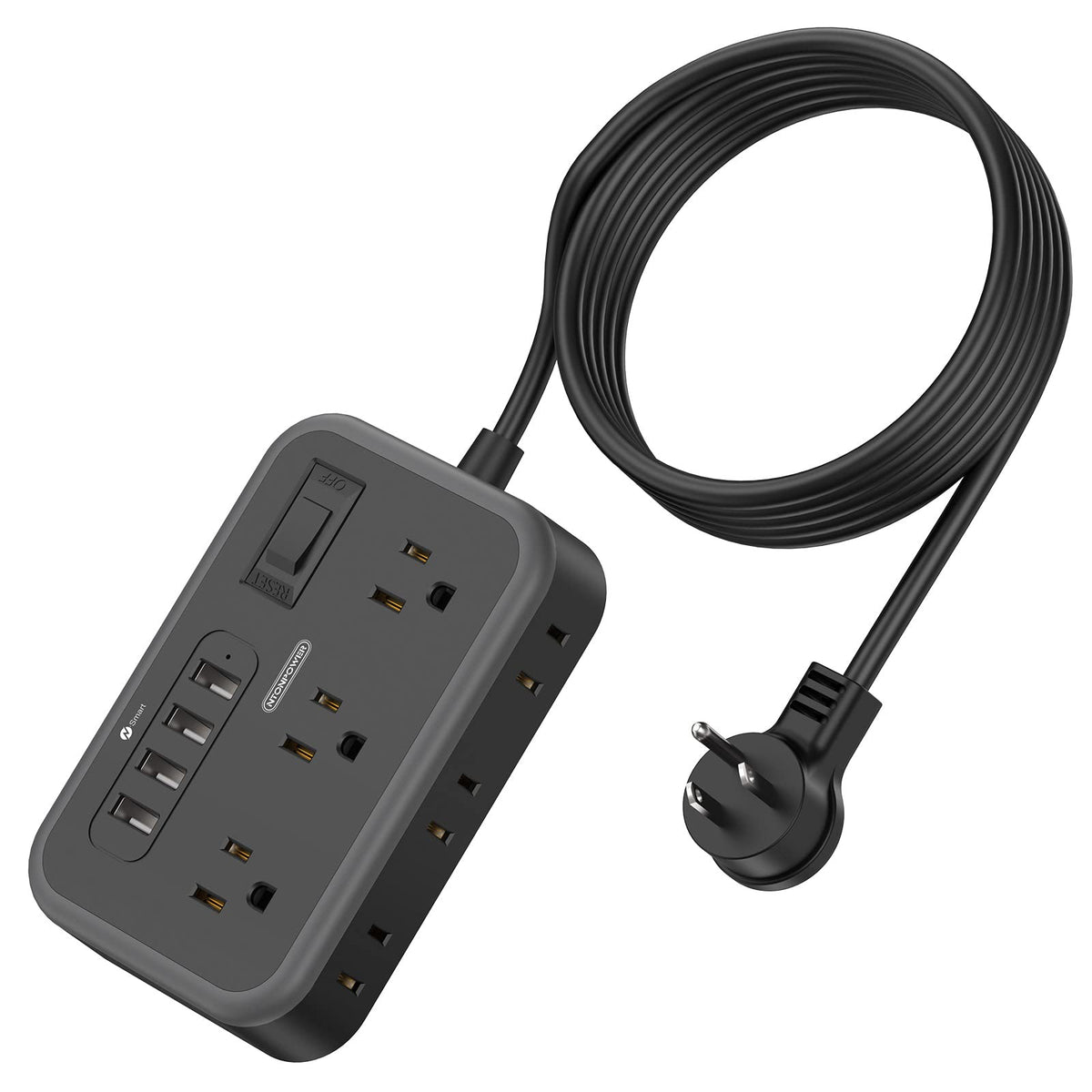 NTONPOWER flat plug extension 10 ft reaches distant outlets for flexible setup