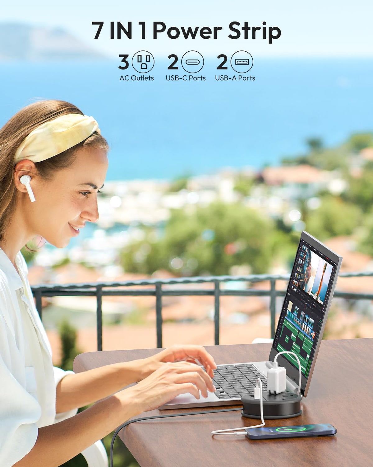 NTONPOWER flat plug extension featuring 3 outlets for multi-device charging