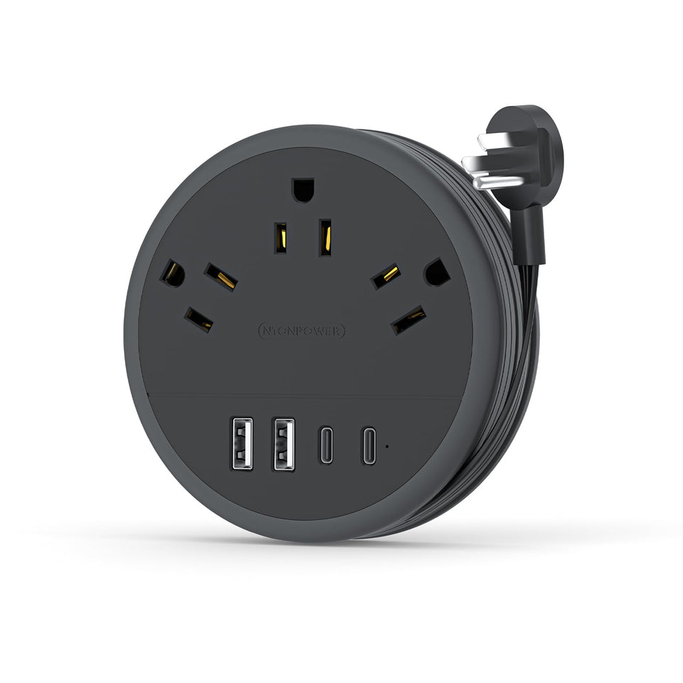 NTONPOWER flat plug extension compact profile for travel and easy storage