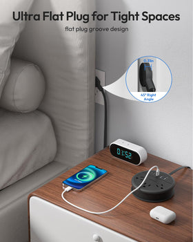 NTONPOWER ultra-thin plug design fits tight spots behind furniture