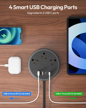 NTONPOWER flat plug extension with USB-C ports for fast charging on the go