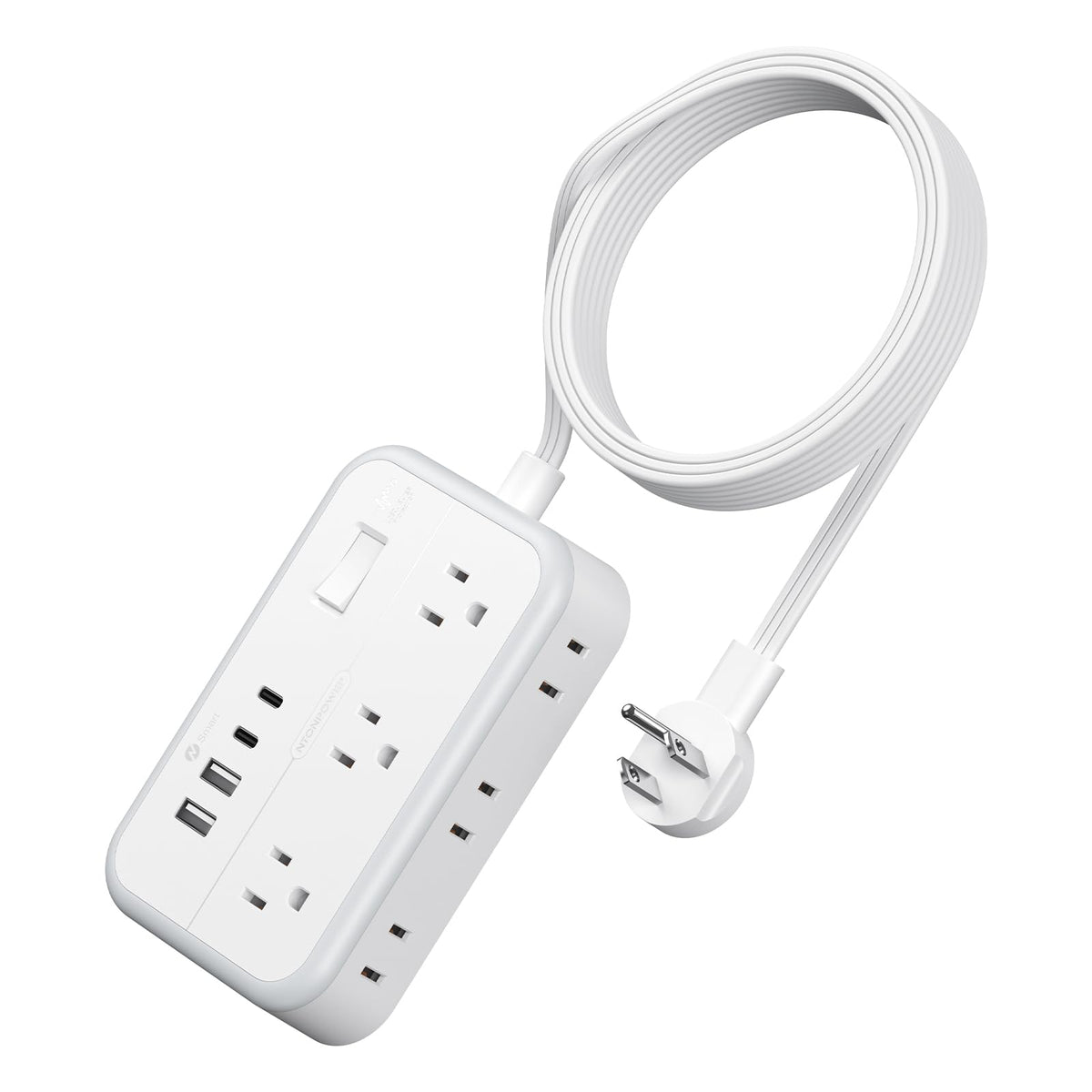 NTONPOWER flat plug front view showing slim profile and space saving