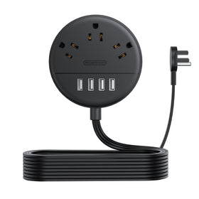 NTONPOWER flat plug power strip with 10ft cord showing space-saving design for behind furniture