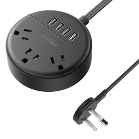 NTONPOWER flat-plug power strip with 5 ft reach, 3 outlets and 4 USB ports