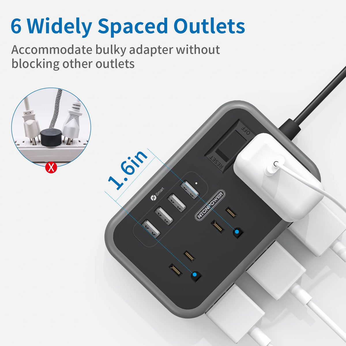 NTONPOWER four USB ports with smart charging for devices