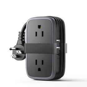 NTONPOWER front view showing compact power strip and multiple outlets for travel convenience
