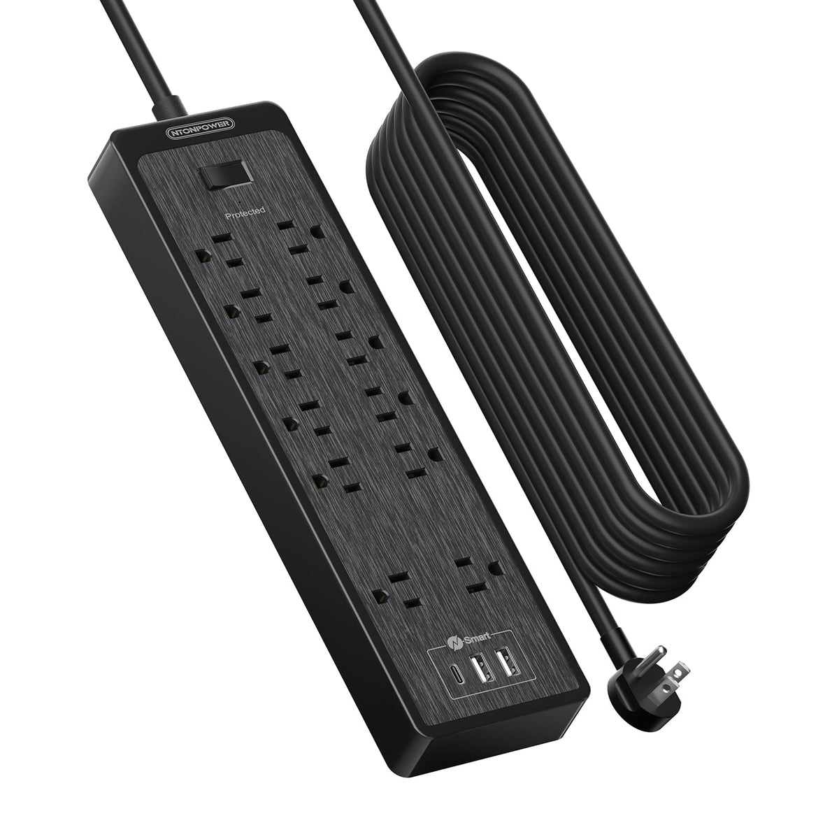 NTONPOWER front view showing 12 outlets and 3 USB ports for convenient charging