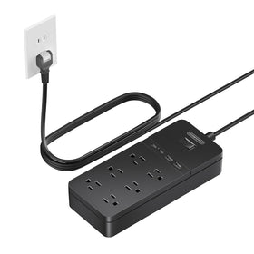 NTONPOWER front view plugged in showing six outlets and two USB ports for expanded charging