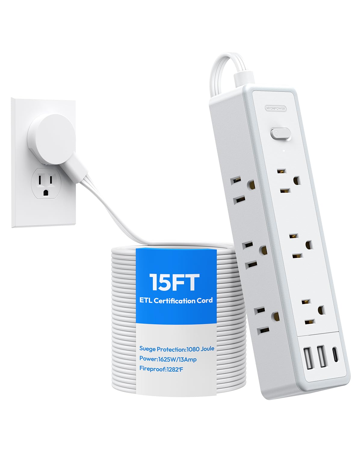 NTONPOWER front view showing nine outlets and three USBs for versatile charging