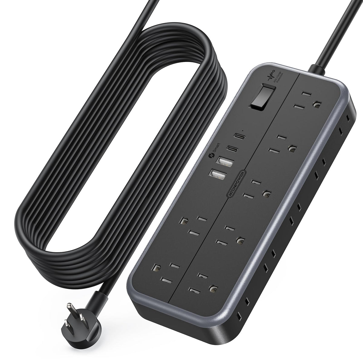 NTONPOWER front view showing ten outlets and four USB ports for versatile charging