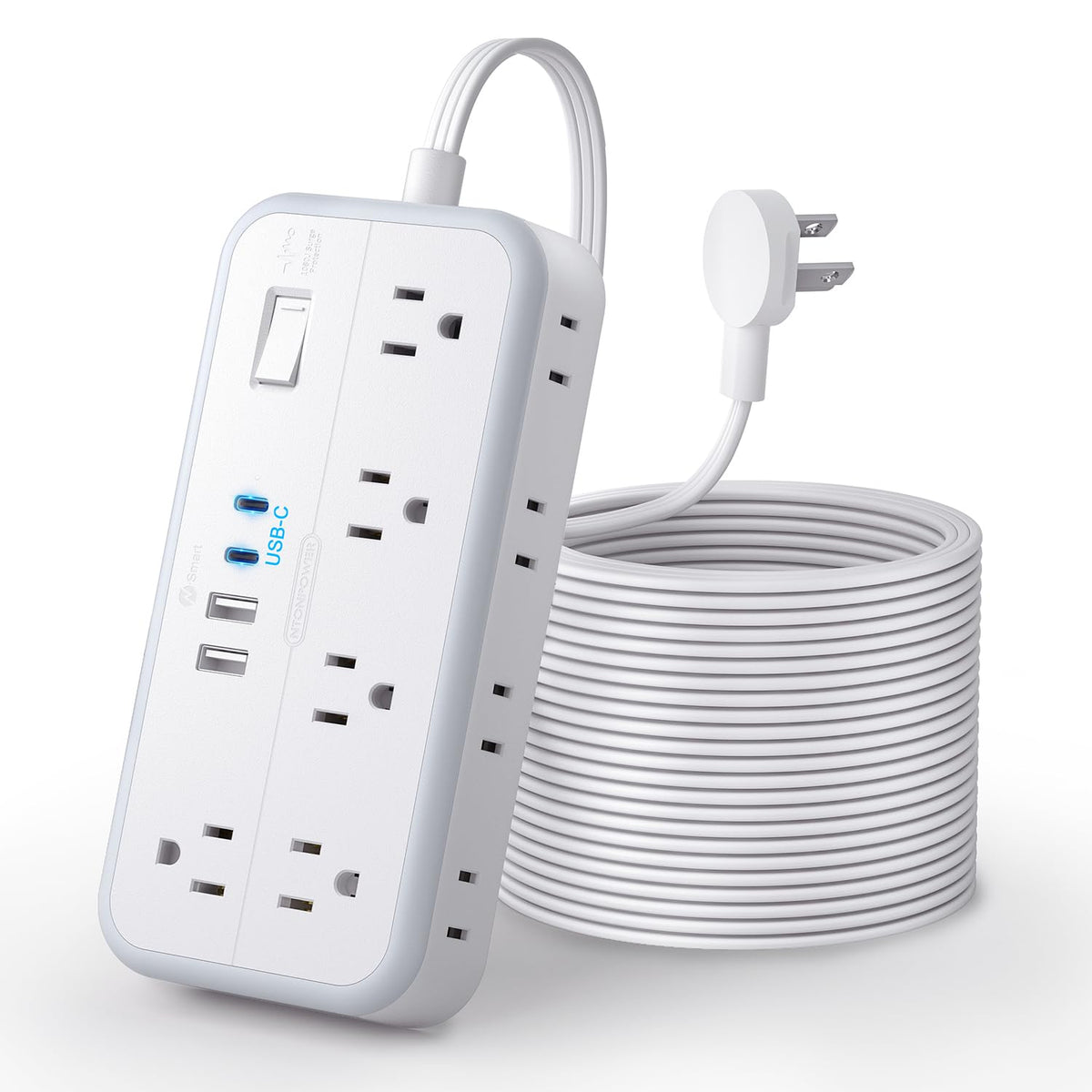 NTONPOWER front view showing 10 outlets and 4 USB ports for organized power