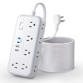 NTONPOWER front view showing 10 outlets and 4 USB ports for organized power