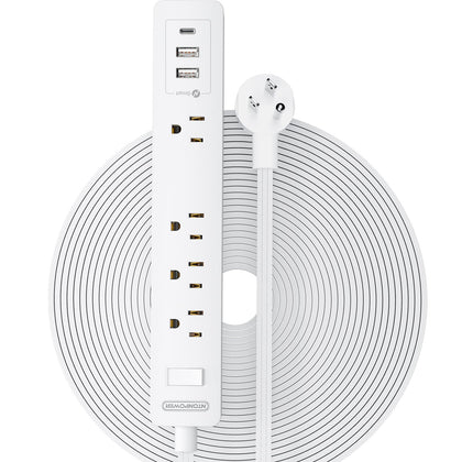 NTONPOWER front view showing four outlets and three USB ports for versatile charging