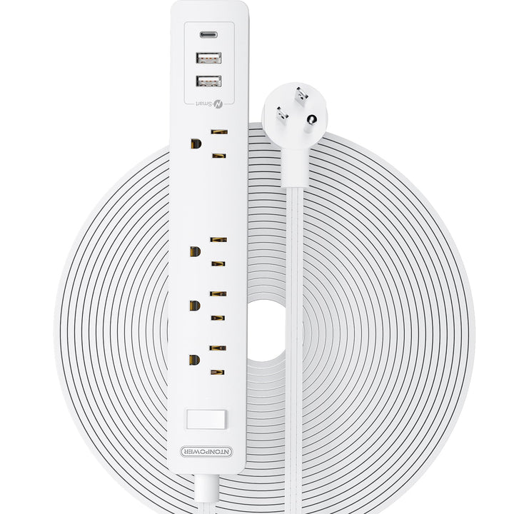 NTONPOWER front view showing four outlets and three USB ports for versatile charging
