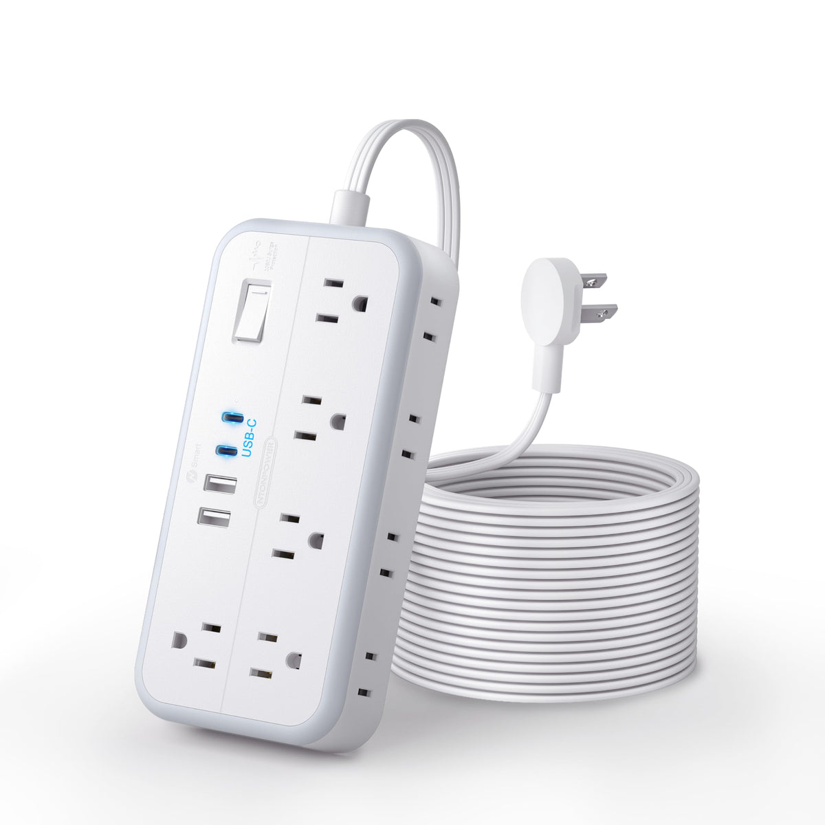 NTONPOWER front view showing ten outlets and four USB ports for decluttered power