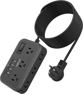 NTONPOWER front view showing six widely spaced outlets and 4 USB ports for organized charging