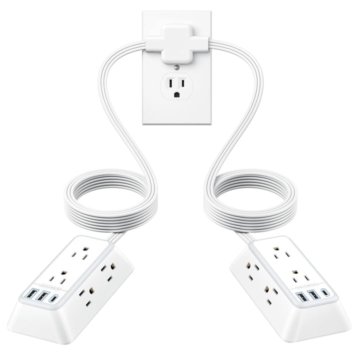 NTONPOWER front view showing dual 6‑outlet arms and USB ports for versatile power