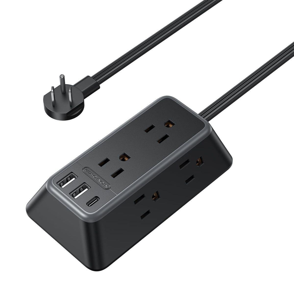 NTONPOWER front view showing six outlets and three USB ports for versatile charging
