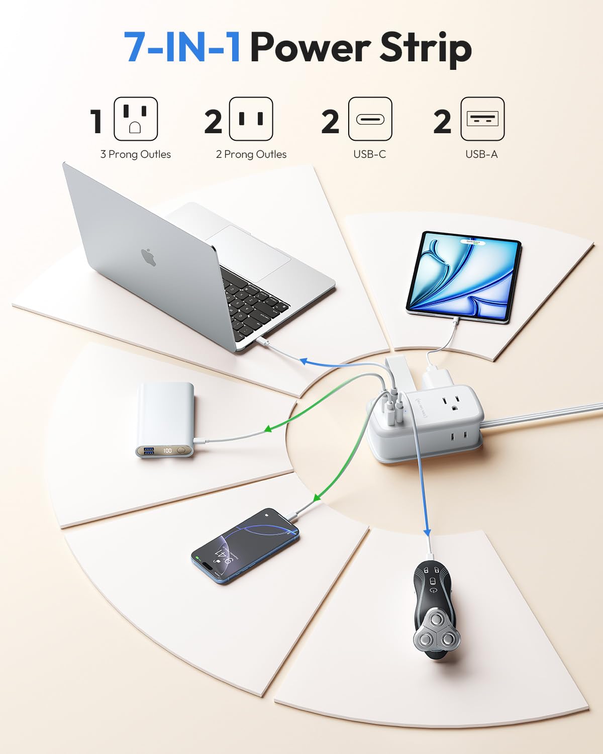 NTONPOWER close-up of USB-C and USB-A ports for fast device charging