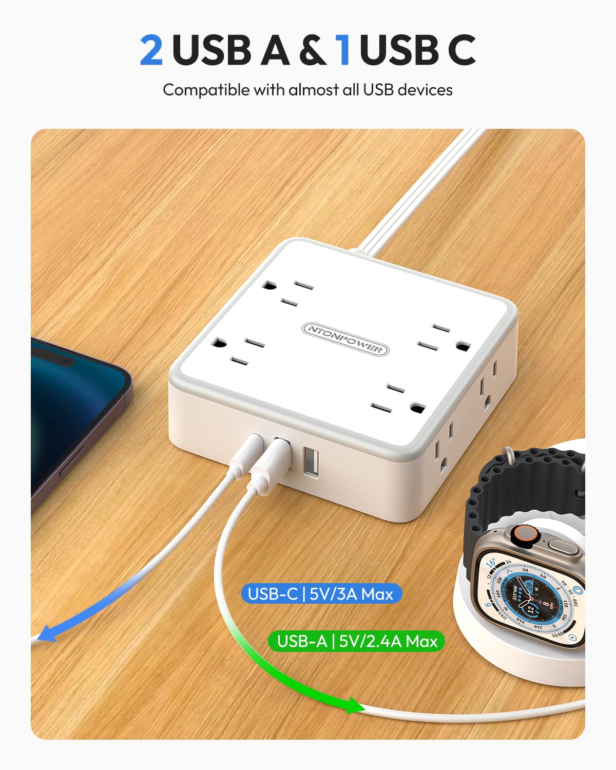 NTONPOWER in dorm room lifestyle scene powering lamp laptop and phone for shared spaces