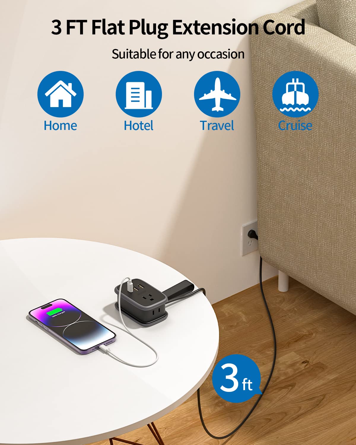 NTONPOWER in a hotel nightstand charging several devices for travel convenience