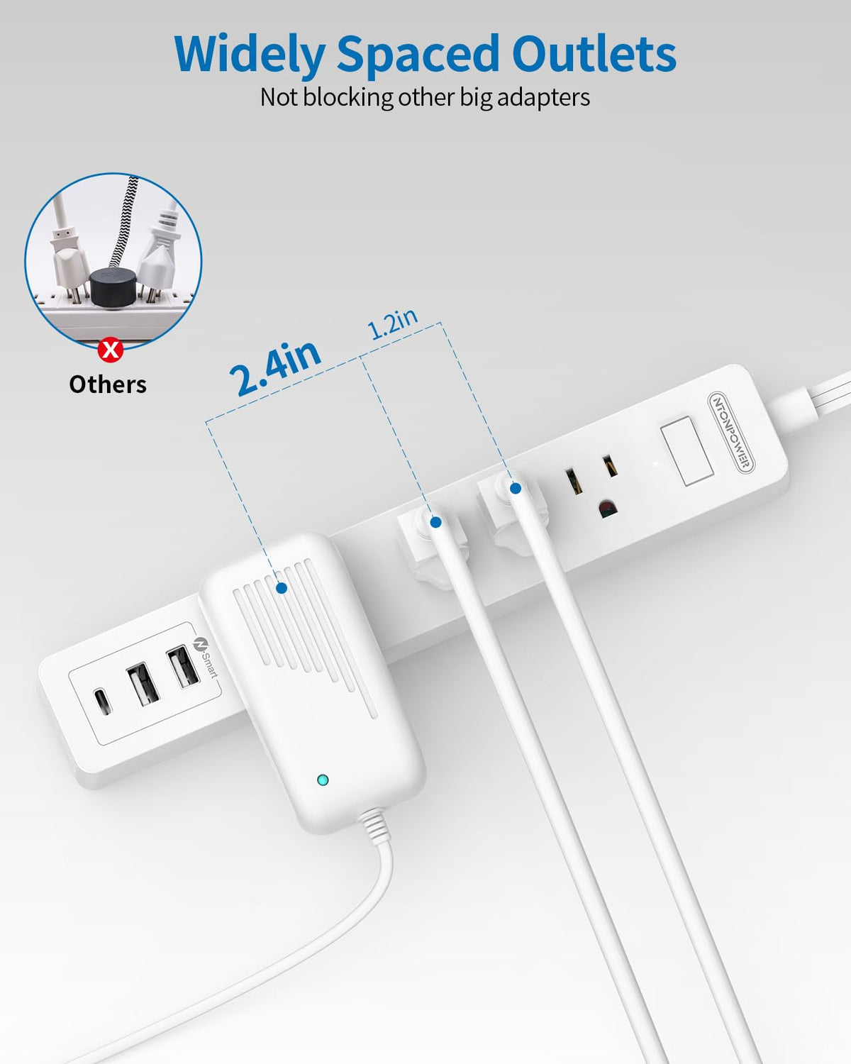 NTONPOWER mounted under desk keeping cords organized and workspace tidy