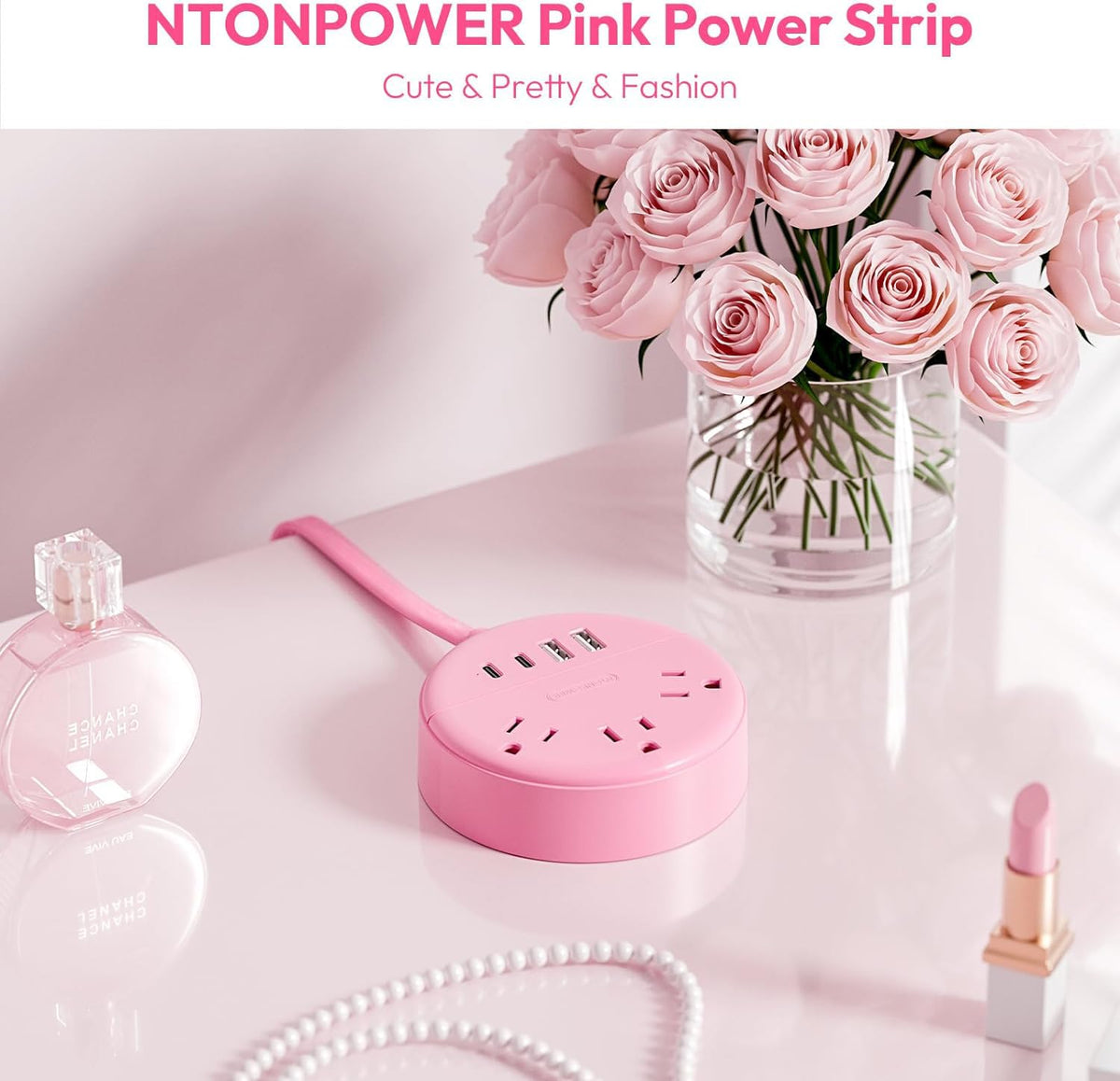 NTONPOWER pink ideal for vanity desks and travel.