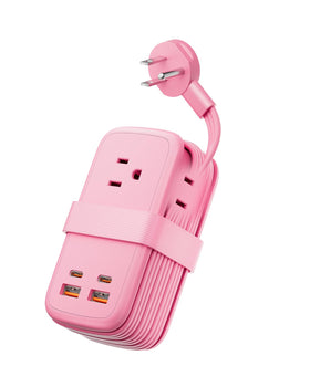 NTONPOWER front view showing pink power strip and ports for easy identification