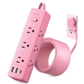 NTONPOWER front view showing nine outlets and pink finish for tidy charging