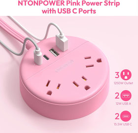 NTONPOWER pink 180° rotatable plug supports versatile placement on desks or nightstands.