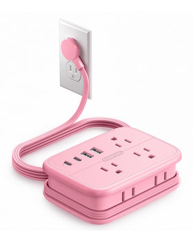 NTONPOWER pink travel power strip with wrap-around design for tidy packing on the go